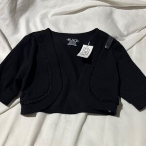 Children’s Place 7/8 Black Ruffle-Trim open front Cardigan shrung NWT